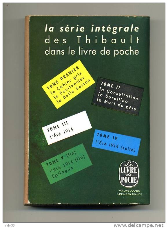 - "LES THIBAULT TOME II"  PAR R.M. DU GARD . LE LIVRE DE POCHE N°433/434  1961 - Aventure