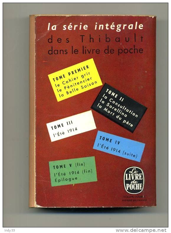 - "LES THIBAULT TOME I"  PAR R.M. DU GARD . LE LIVRE DE POCHE N°422/423 - Aventure