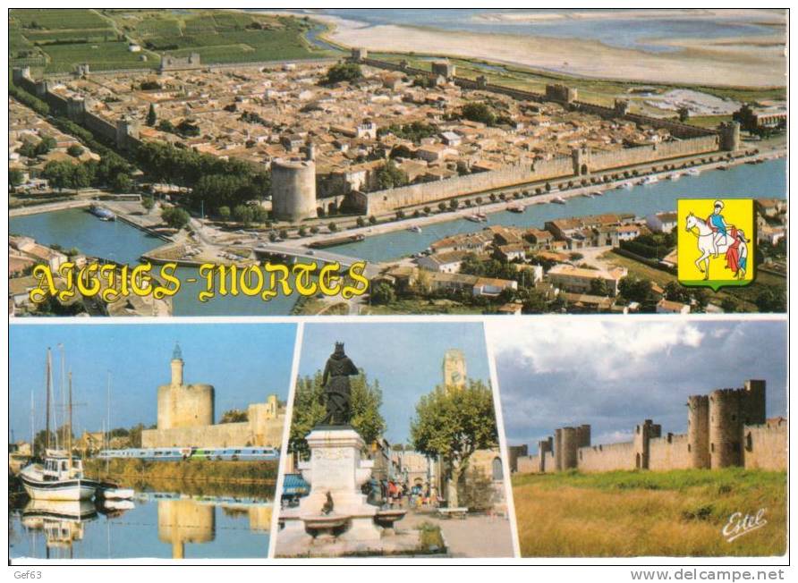 Aigues-Mortes - La Tour Constance  - La Place Et La Statue Du Roi Saint-Louis - Les Remparts (1993) - Aigues-Mortes