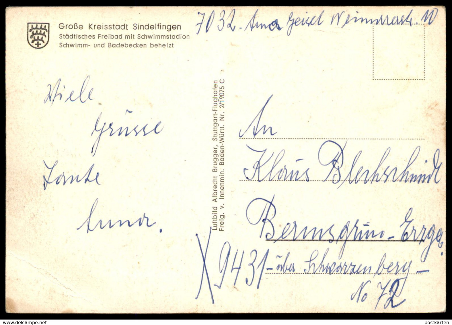 ÄLTERE POSTKARTE SINDELFINGEN FLIEGERAUFNAHME FREIBAD SCHWIMMBAD BAD Swimming Pool Piscine Bath Postcard Ansichtskarte - Sindelfingen