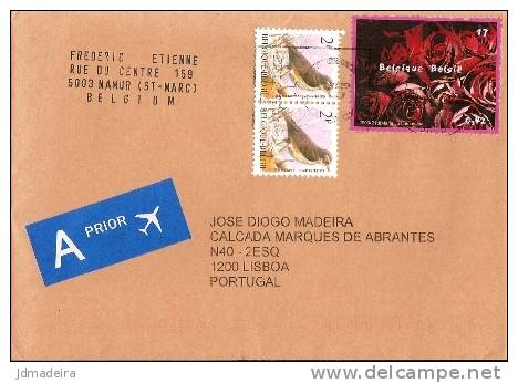 Belgique Cover To Portugal With Big Rose Stamp - Briefe U. Dokumente