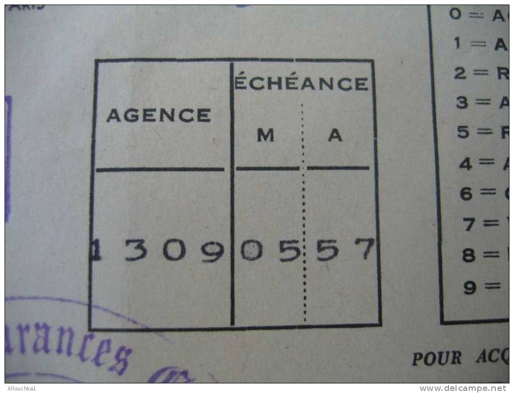 COMPAGNIE D´ASSURANCE GENERALE PARIS QUITTANCE PRIME CACHET BARJAVEL 32 LA CANEBIERE MARSEILLE ACCIDENTS INCENDIE 1957 - Banco & Caja De Ahorros