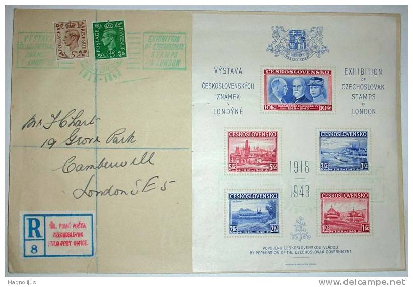 R!,United Kingdom,Czech Republic,Stamps Exhibition,Cover,Registered Letter,Event Block,Event Stamp,dim.227x151mm,vintage - Covers & Documents