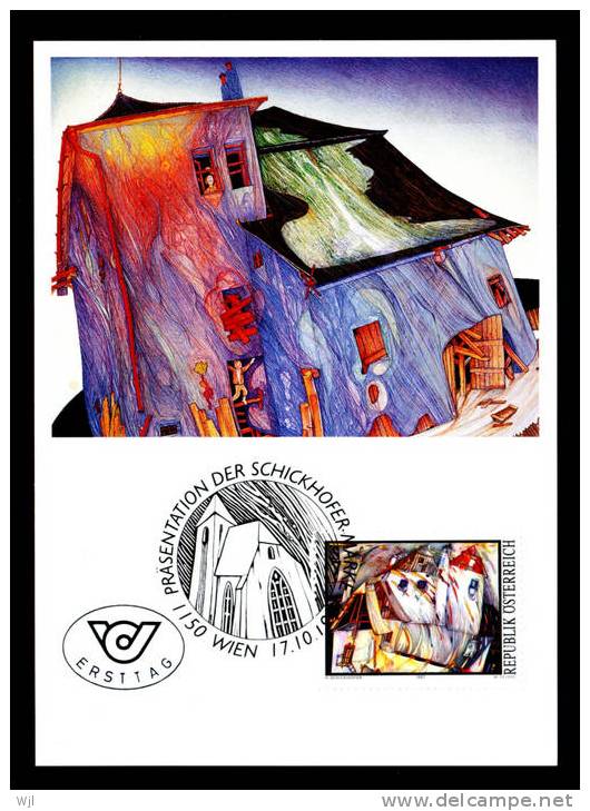 FDC - Autriche - 17-10-1997 - YT N° 1737 (A1016) - Art,tableau, Peinture De Helmut Schickhofer "House In Wind" - Maximumkarten (MC)