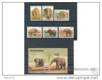 LAOS 1997 FAUNA ELEFANTES - SERIE DE 6 SELLOS + BLOCK - Olifanten