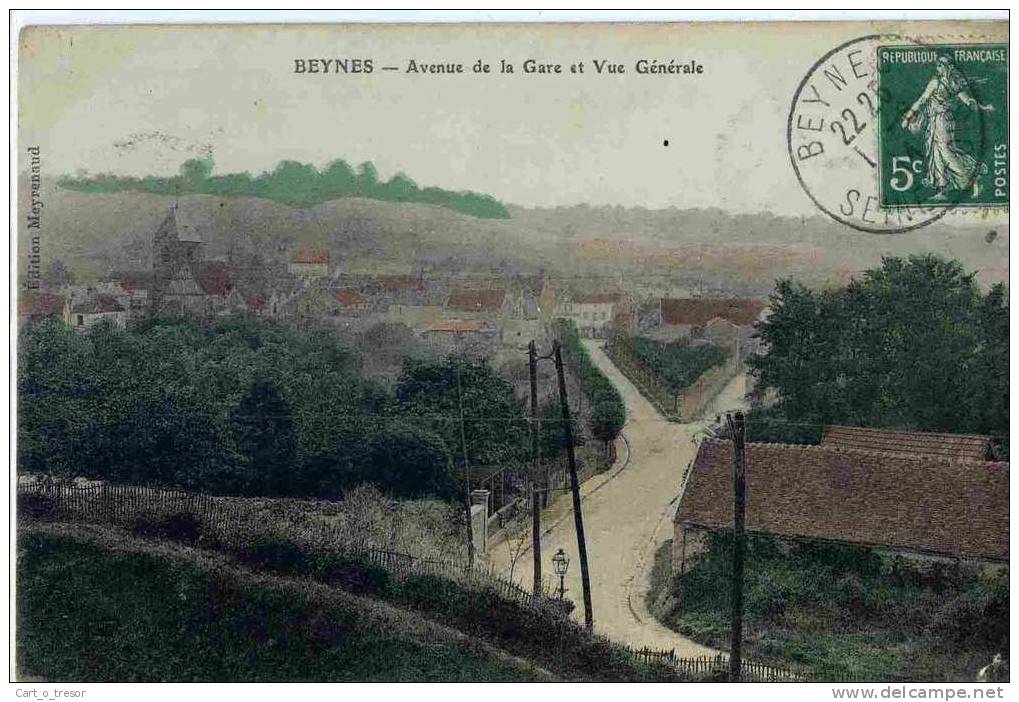 CPA 78 BEYNES AVENUE DE LA GARE ET VUE GENERALE 1914 - Beynes