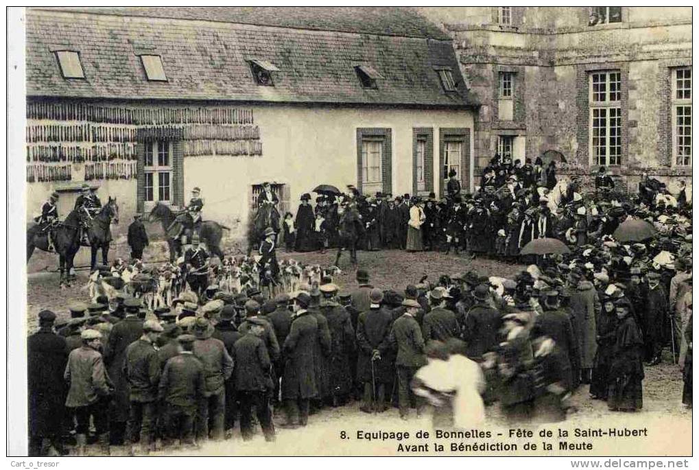 CPA 78 BONNELLES - ÉQUIPAGE DE BONNELLES - FÊTE DE LA SAINT HUBERT - AVANT LA BENEDICTION DE LA MEUTE TBE - Andere & Zonder Classificatie