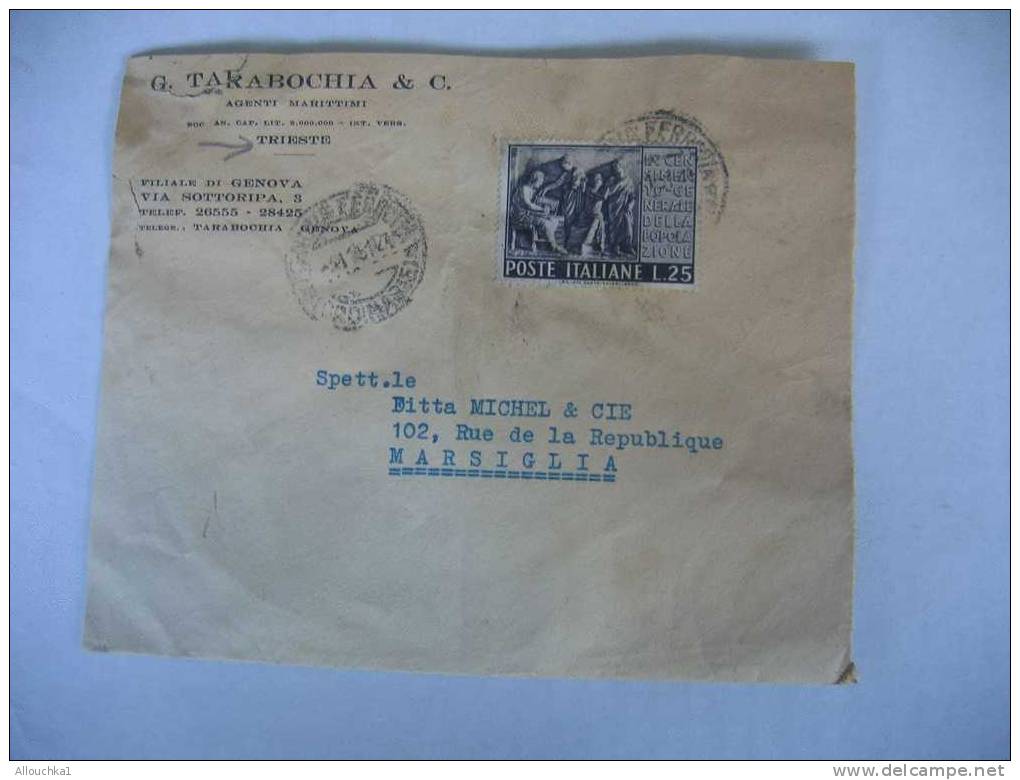 MARCOPHILIE ITALIE DE TRIESTE POUR MARSEILLE G. TARABOCHIA  AGENT MARITIME  DE 1931 - Storia Postale