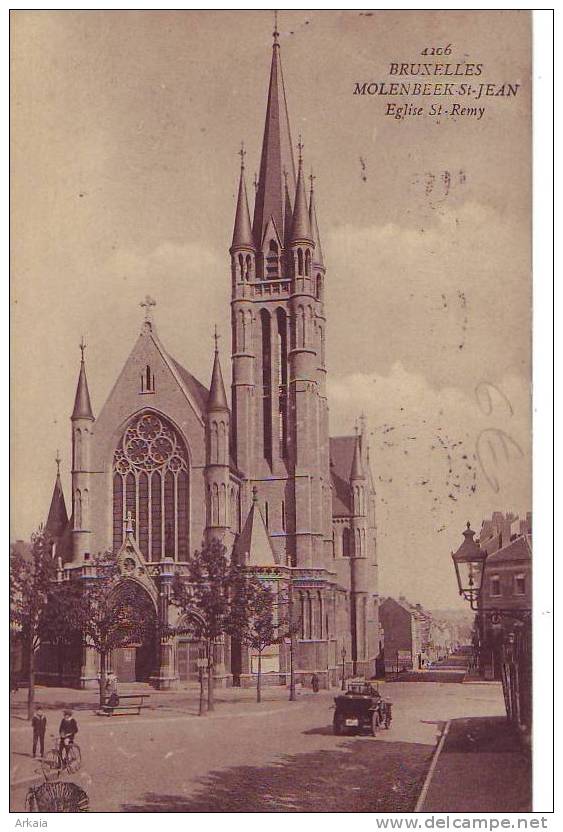 MOLENBEEK ST JEAN = Eglise St Remy - Carte Animée + Automobile (Henri Georges  N° 4206) 1923 - Molenbeek-St-Jean - St-Jans-Molenbeek