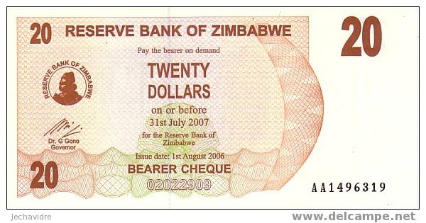 ZIMBABWE  20 Dollars  Emission De 2006    ***** BILLET  NEUF ***** - Simbabwe