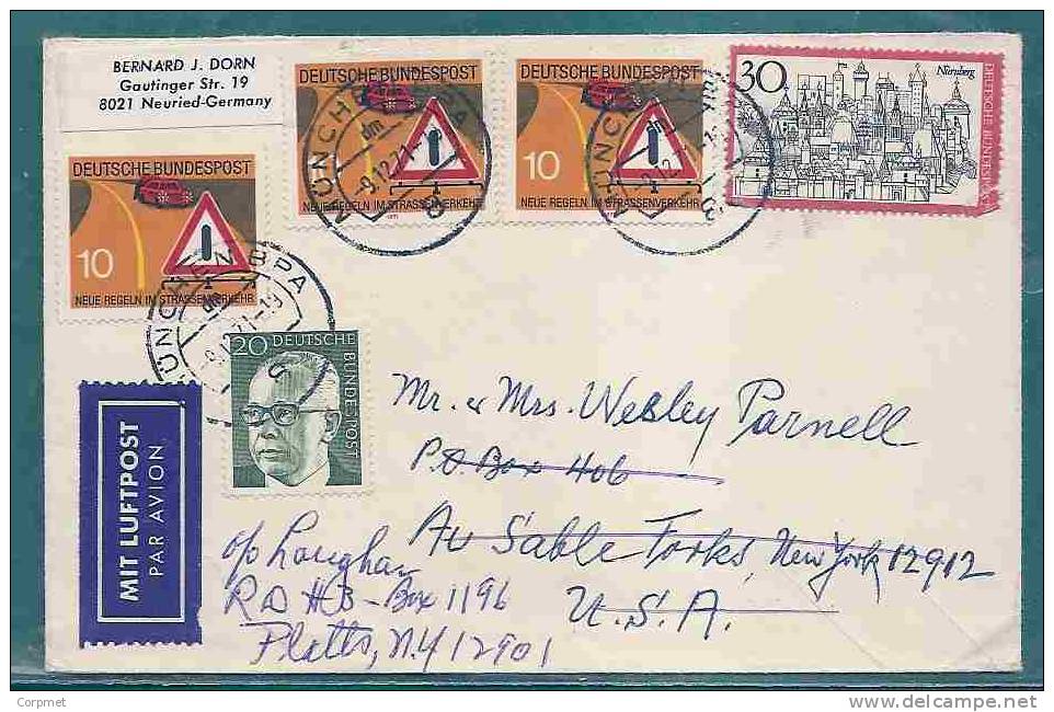 TRANSIT SIGNS - VF 1971 GERMANY COVER - MUNCHEN To SABLE FORKS, NY - 5 Stamps - Otros (Tierra)