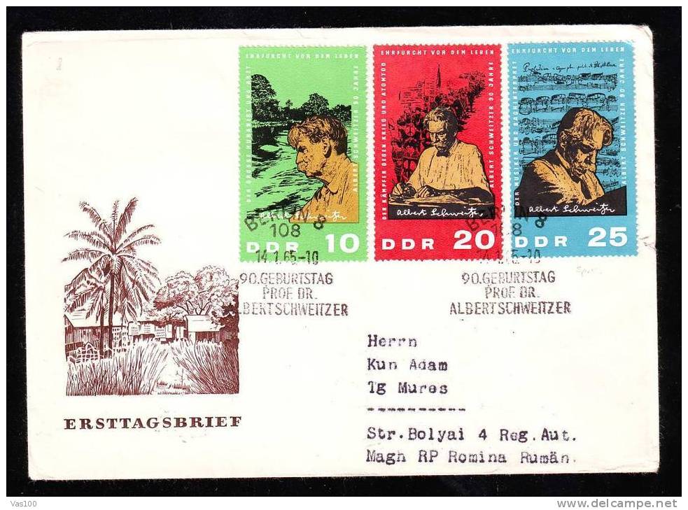 Germany 1965 FDC  A LA MEMORIE DU DOCTEUR  Albert Schweitzer,doctor, Musician, Physicist. - Albert Schweitzer