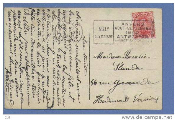 138 Op Kaart Met Mekanische Vlagstempel OLYMPIADE 1920 ANVERS Van LIEGE - Estate 1920: Anversa