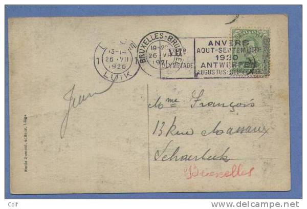 137 Op Kaart Met Mekanische Vlagstempel OLYMPIADE 1920 ANVERS Van LIEGE 1 - Summer 1920: Antwerp