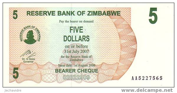 ZIMBABWE   5 Dollars  Emission De 2006     ***** BILLET  NEUF ***** - Zimbabwe