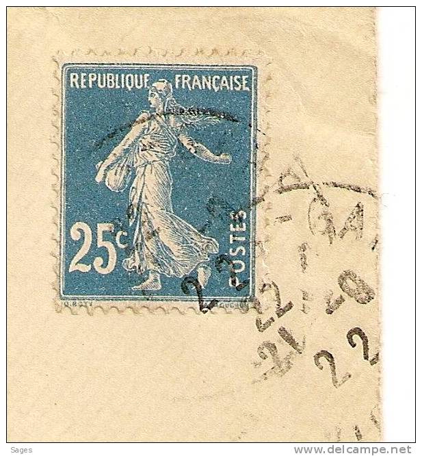 Lettre Semeuse Pour La Suisse Taxée à 40 C à L´arrivée. 21-8-1922 - 1859-1959 Lettres & Documents