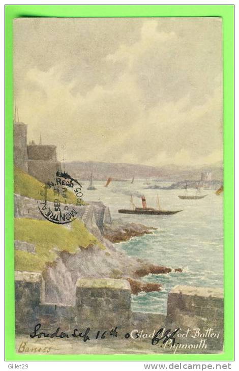 PLYMOUTH, DEVON  - CITADELE FORT BATTEN  - CARD TRAVEL IN 1905 - - Plymouth