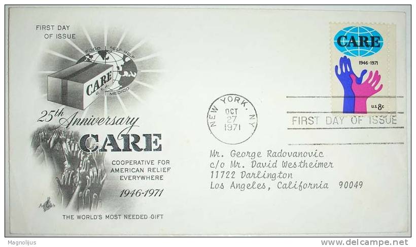 United States,Letter,25th Anniversary,CARE,Cover,Stamp,FDC - 1971-1980