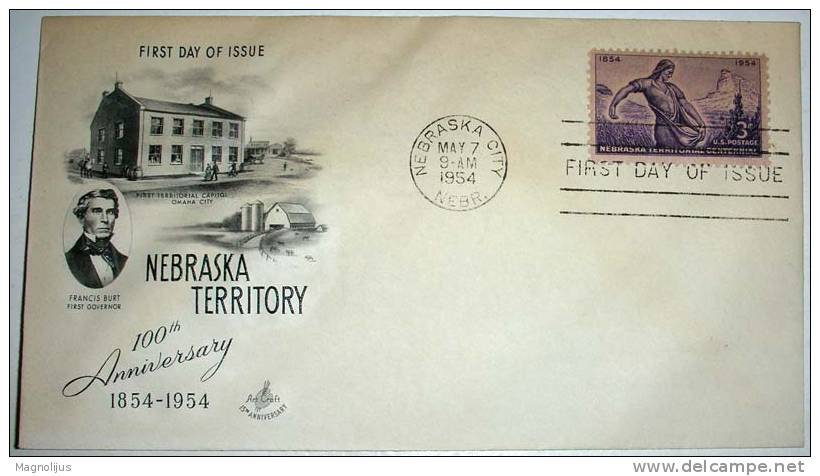 United States,Letter,Francis Burt,History,Person,Cover,Nebraska,Stamp,FDC - 1951-1960