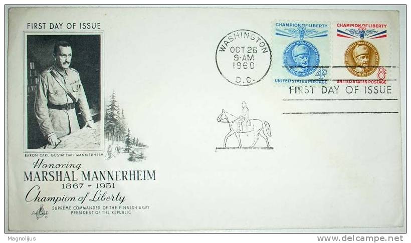 United States,Letter,Marshal Mannerheim,History,Person,Cover,Stamps,FDC - 1951-1960