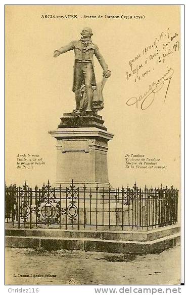 10 ARCIS SUR AUBE Statue De Danton  1917 - Arcis Sur Aube