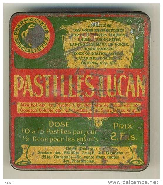 Boîte Métal  Vide  Début 20e Siècle  Pastilles LUCAN   St Gaudens (Hte Garonne) Etat D'usage - Dozen