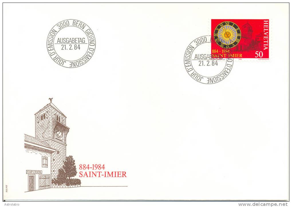Cadran De Saint- Imier FDC 1984 Suisse Yvert 1197 - Clocks