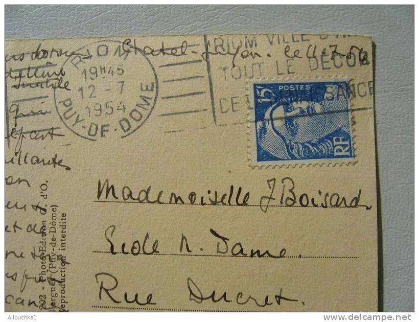 CP DE FRANCE PUY DE DOME 63 RUOM CHATEAU DE TOURNOEL  NID D'AIGLE  TIMBRE MARIANNE DE GANDON  1954 - Volvic