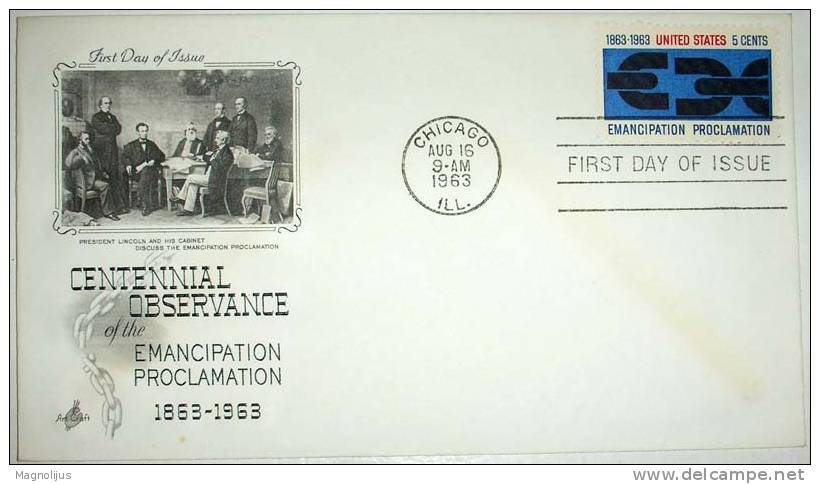 United States,Letter,Emancipation Proclamation,History,Centennial,Cover,Stamp,FDC - 1961-1970