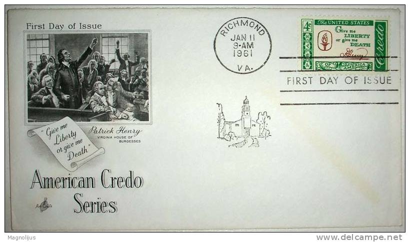 United States,Letter,Patrick Henry,History,Person,Cover,American Credo,Stamp,FDC - 1961-1970