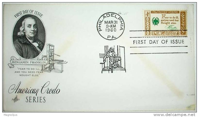 United States,Letter,Benjamin Franklin,History,Person,Cover,American Credo,Stamp,FDC - 1951-1960