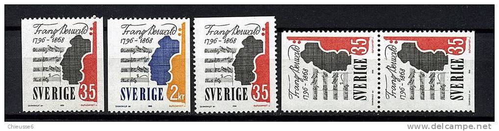 Suède ** N° 584/585 - 584a - 584ab -  Cent. De La Mort De F. Berwald - Ongebruikt