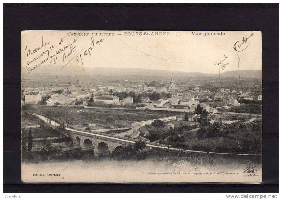 07 BOURG ST ANDEOL Vue Générale, Ed Fournier Lang 1, Ardèche Illustrée, 191? - Bourg-Saint-Andéol