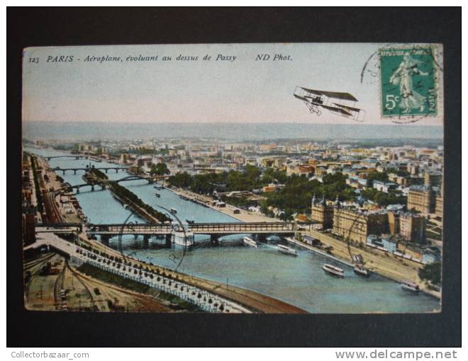 Vintage CA 1900 Postcard AK France Paris Aeroplane Evoluant Au Dessus De Passy - Aeronaves