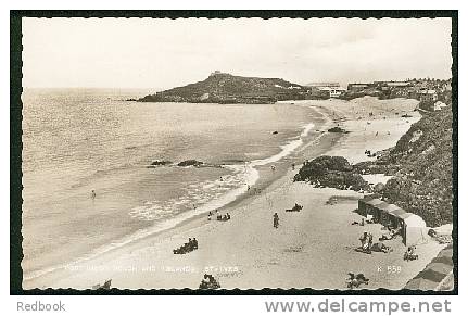 Real Photo Postcard Bathing Huts Porthmeor Beach & Island St Ives Cornwall - Ref A55 - St.Ives