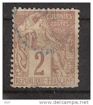 Colonies Françaises , Type ALPHEE DUBOIS , Yvert N° 47 , 2c Lilas-brun , Ob BLEUE  , Cote 5,4 Euros , B/TB - Alphee Dubois