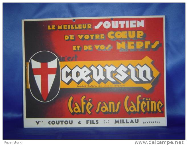 Plaque Publicitaire En Carton "COEURSIN" Café. - Pappschilder