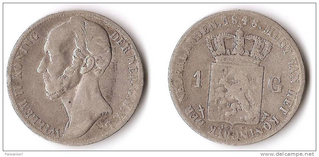 HOLLANDE    1   GULDEN     1848    ARGENT   RARE  ! - 1840-1849 : Willem II