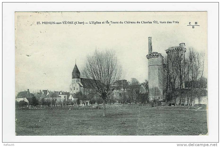 MEHUN SUR YEVRE - L'Eglise Et Les Tours Du Château De Charles VII, Vues Des Prés. - Mehun-sur-Yèvre