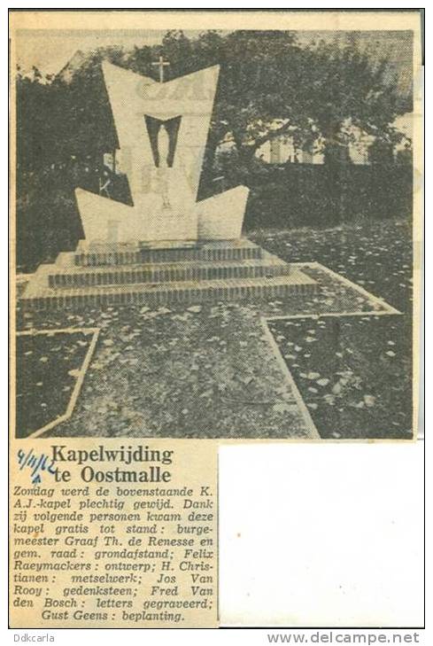 Krantenbericht 1962 - Oostmalle - Kapelwijding - Autres & Non Classés