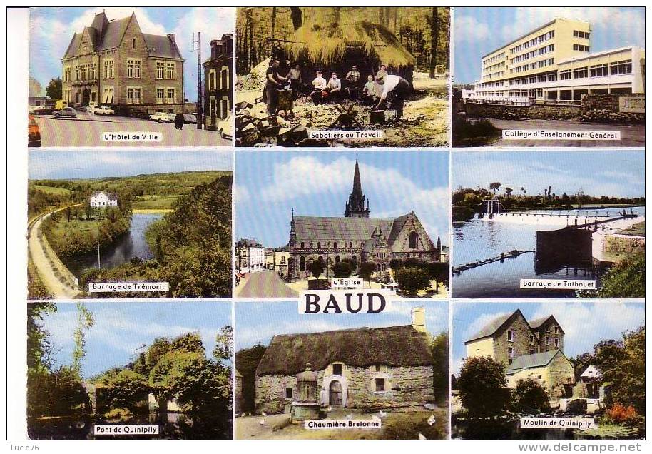 BAUD - 9 Vues : Hôtel De Ville, Sabotiers, CEG, Eglise, Barrage,  Moulin De Quinipily - Baud