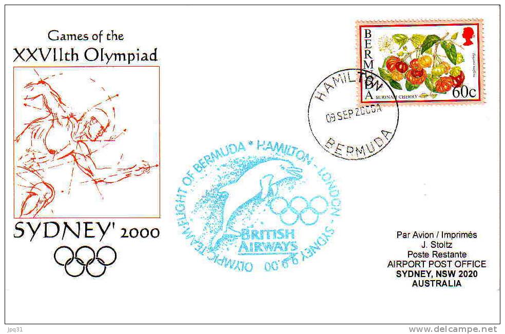 Enveloppe Vol Spécial British Airways Hamilton - Londres - Sydney - 09/09/00 - Jeux Olympiques - équipe Des Bermudes - Sommer 2000: Sydney