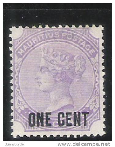 Mauritius 1893 Queen Victoria 1c On 2c MH - Mauritius (1968-...)