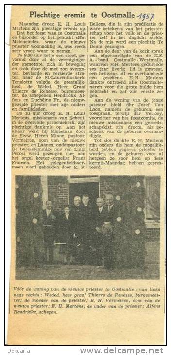 Oud Krantenbericht - 1957 - Plechtige Eremis Te Oostmalle - Feest Op Het Gehucht "Het Moleneinde" - Autres & Non Classés