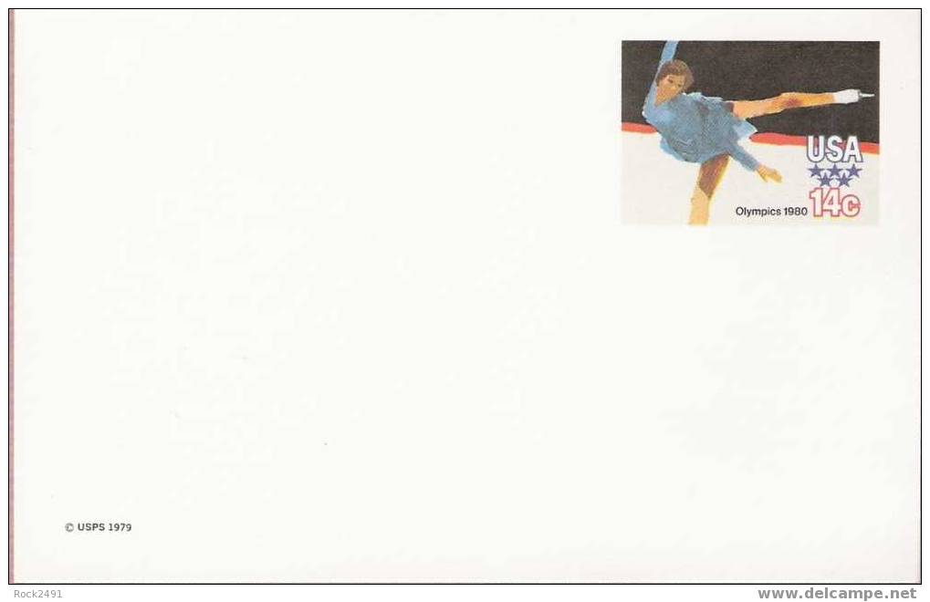 US Scott UX82, 14-cent Post Card, 1980 Olympics, Figure Skating, Mint - 1961-80
