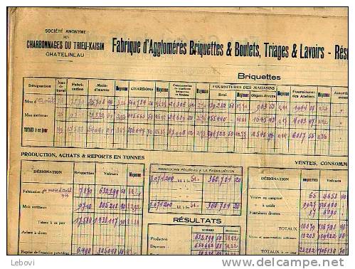 CHATELINEAU – Charbonnages Du TRIEU-KAISIN – Bilan Mensuel (décembre 1919) - 1900 – 1949