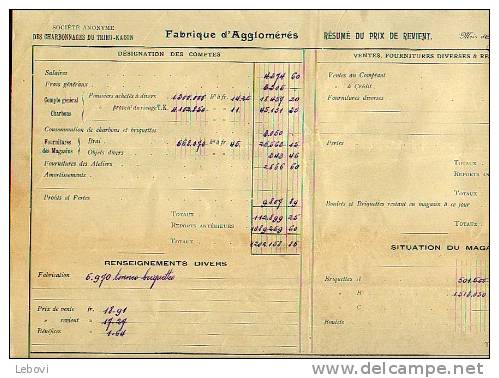 CHATELINEAU – Charbonnages Du TRIEU-KAISIN – Bilan Mensuel + Document/Fabrique D’agglomérés (mars 1906) - 1900 – 1949