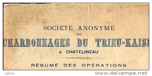 CHATELINEAU – Charbonnages Du TRIEU-KAISIN – Bilan Mensuel + Document/Fabrique D’agglomérés (février 1906) - 1900 – 1949