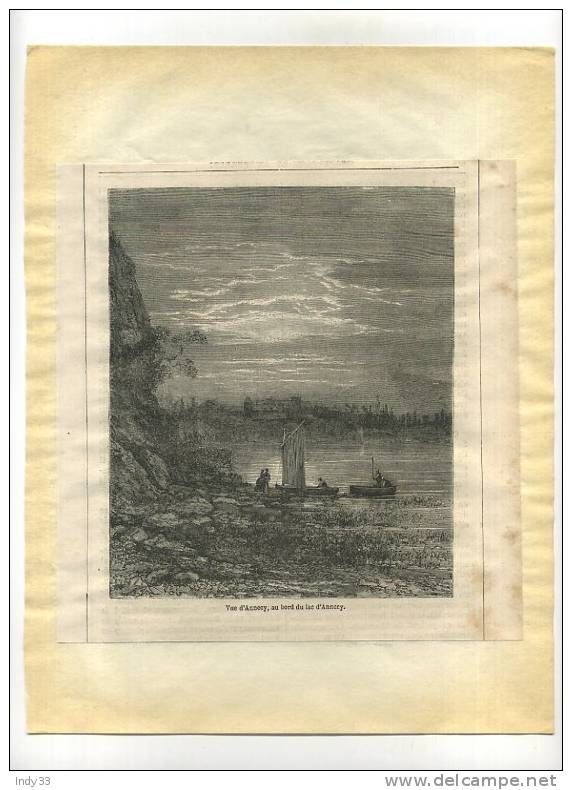 - LAC ET VILLE D´ANNECY .  GRAVURE SUR BOIS DU XIXe S. DECOUPEE ET COLLEE SUR PAPIER - Prints & Engravings