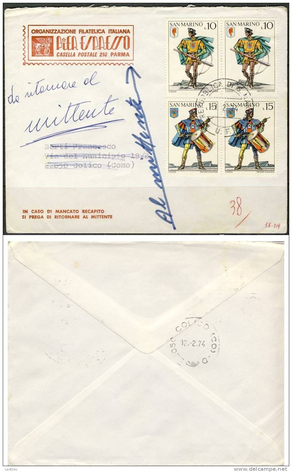 Saint Marin Lettre 1973 ~ Lettre Retournée : Arbalétiers En Tournoi - Covers & Documents